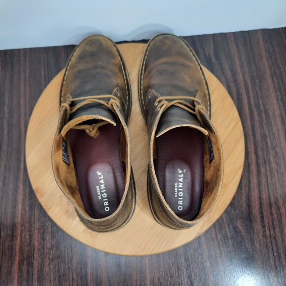 Clarks Originals Desert Mens 10.5 Chukka Boots Beeswax Brown Leather Crepe Sole - Picture 9 of 10